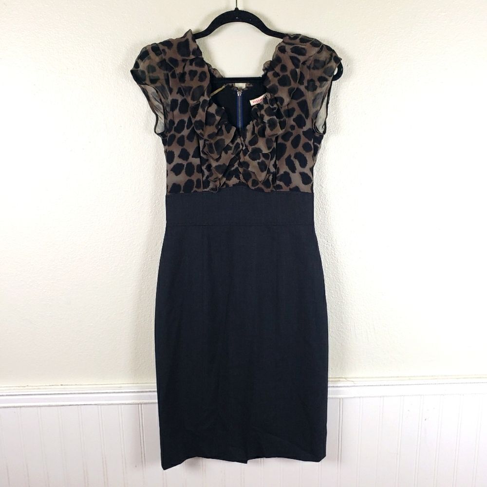 Women's Rebecca Taylor Animal Cheetah Print Fitted Wool Blend Zip Up Dress Sz 06 - Picture 1 of 12